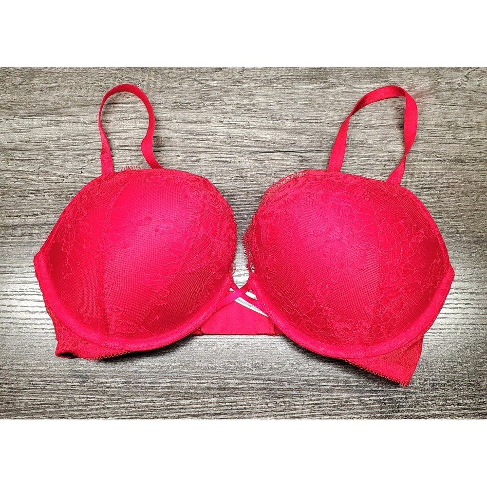 Victoria's Secret Bra Very Sexy Plunge Push Up Size 34DD Red Lace‎ Padded NWT